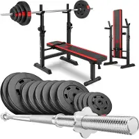 Hop-Sport Hantelbank Kraftstation HS-1080 mit 69 KG Hantelset Langhantel Gewichte 2x 10 kg, 6x 5 kg, 4x 2,5 kg