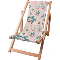 Dreamroots Kinder Liegestuhl klappbar Holz bis zu 130 kg, Sonnenliege klappbar mit 3-stufiger Neigungsregulierung der Rückenlehne, Cat and Plants