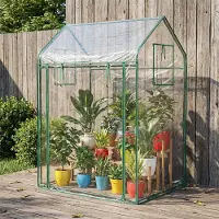Costway Tomatengewächshaus klein 129x80x173cm, Tragbarer Foliengewächshaus mit schwarzem Sonnenschutznetz, PVC-Folie, Tür, Fenster&Erdnägel