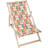 Dreamroots Liegestuhl klappbar Holz, Buchenholz bis zu 130 kg, Sonnenliege klappbar mit 3-stufiger Neigungsregulierung der Rückenlehne, GeometricRetro
