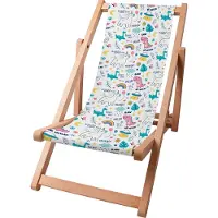 Dreamroots Kinder Liegestuhl klappbar Holz bis zu 130 kg,Sonnenliege klappbar mit 3-stufiger Neigungsregulierung der Rückenlehne,Dinosaurs and Unicorn