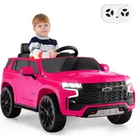 Costway Chevrolet Elektroauto für Kinder, Elektrofahrzeug für Kinder ab 3 Jahren (Rosa)