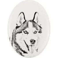Art-Dog Siberian Husky - Gedenktafel mit einem Foto eines Hundes, Grabplatte mit Druck, personalisierte ovale Platte der Marke
