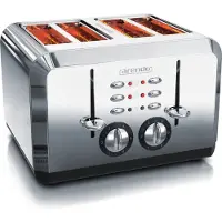 Arendo Toaster, 4 kurze Schlitze, für 4 Scheiben, 1630 W, Automatik, Edelstahl, Wärmeisolierendes Doppelwandgehäuse, silber