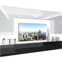 Belini Wohnwand Vollausstattung Wohnzimmer-Set Moderne Schrankwand mit LED-Beleuchtung Weiß Glänzend Anbauwand TV-Schrank Weiß / Schwarz Glänzend