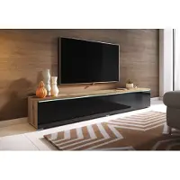 Minio TV-Lowboard DONNA 180 cm - TV-Schrank Wotan Eiche / Schwarz Hochglanz