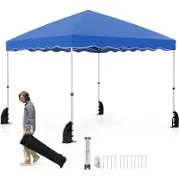 Costway Pavillon 3x3m, Faltpavillon mit Rolltasche 4 Windseile, 4 Sandsäcke & 8 Heringe, Gartenzelt winterfest wasserdicht Gartenpavillon Blau