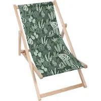 Dreamroots Liegestuhl klappbar Holz,bis zu 130 kg, Sonnenliege klappbar mit 3-stufiger Neigungsregulierung der Rückenlehne, Tropical Green Leaves Palm