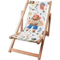 Dreamroots Kinder Liegestuhl klappbar Holz, Buchenholz bis zu 130 kg, Sonnenliege klappbar mit 3-stufiger Neigungsregulierung der Rückenlehne, Pirate