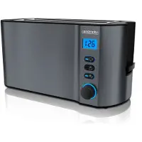 Arendo Toaster, 2 lange Schlitze, für 4 Scheiben, 1500 W, Langschlitz, Brötchenaufsatz, Wärmeisolierendes Gehäuse, Display, grau