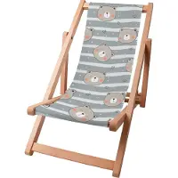 Dreamroots Kinder Liegestuhl klappbar Holz, bis zu 130 kg, Sonnenliege klappbar mit 3-stufiger Neigungsregulierung der Rückenlehne, Happy Bear