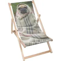 Dreamroots Liegestuhl klappbar Holz, Buchenholz bis zu 130 kg, Sonnenliege klappbar mit 3-stufiger Neigungsregulierung der Rückenlehne, Funny Dog