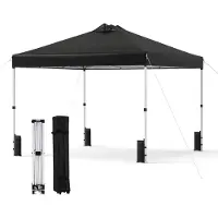 Costway Pavillon 3x3m, Pop-Up Faltpavillon Winterfest, Gartenpavillon mit 4 Sandsäcken, Heringen, Seilen & Rolltasch, Partyzelt Sonnenschutz Schwarz