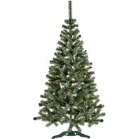 AGA Weihnachtsbaum 220 cm mit Tannenzapfen und leicht mit Kunstschnee bedeckt, Künstlicher Weihnachtsbaum, Tannenbaum mit ständer, Christbaum, Kunstbaum Weihnachten