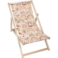 Dreamroots klappbar Holz, bis zu 130kg, Sonnenliege klappbar mit 3-stufiger Neigungsregulierung der Rückenlehne,Boho Rainbows FlowersAnd Butterflies