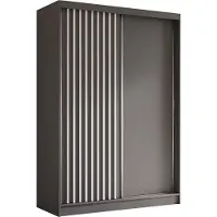 Masseno Schiebetürenschrank LAMELLO 150 cm Kleiderschrank Schlafzimmer Schrank 2-türig mit Lamellen Grau