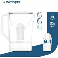 Wessper D3 Slim Aquaclassic 2.7L weiß Kühlschrank-Filterkanne Kompatibel mit Brita- und Aquaphor-Filtern + 10x Aquaclassic Filterpatrone
