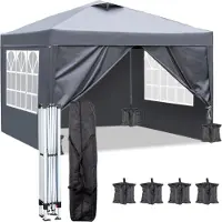 FCH 3x3M Pavillon Wasserdicht Pop up Faltpavillon Pavillon mit 4 Seitenteilen Faltbar Zelt Gartenpavillon, 4 Sandsack, Grau