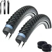 Bike-parts 2 x Schwalbe Marathon PLUS MTB Performance E50 29 x 2,25 (57-622) Schwarz + 2 x Schwalbe AV19 Schläuche inkl. Reifenheber