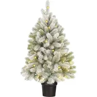 Black Box Trees Nagoya Künstlicher Weihnachtsbaum mit Beleuchtung – Kunstbaum H90 x D42 cm – Christmas Tree mit Schneeäste – im Plastiktopf – Weihnachtsdeko für Drinnen – mit Batterie und Timer