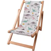 Dreamroots Kinder Liegestuhl klappbar Holz bis zu 130 kg, Sonnenliege klappbar mit 3-stufiger Neigungsregulierung der Rückenlehne, Dinos Friends