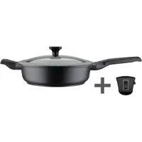 GSW Bratpfanne "Easy Click" Aluminiumguss 2 Stk. tlg. incl. Glasdeckel, abnehmbarer Griff, Ø 28 cm, hoher Rand, Induktion