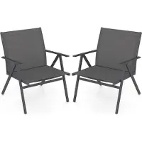Costway Gartenstühle 2er Set, Balkonstühle mit breiter Sitzfläche, atmungsaktivem Stoff & Armlehnen, Terrassenstühle bis 160kg belastbar, Grau