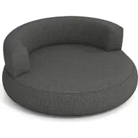 Costway Aufblasbares Sofa, rundes Luftsofa mit Rückenlehne & Breiten Armlehnen, Luftsessel mit Leinen-Bezug, Bodensessel, Bodensofa, Grau
