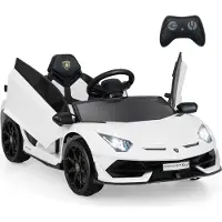 Costway Elektroauto für Kinder 3+, Kinderfahrzeug mit 2,4G Fernbedienung, LED Scheinwerfer, MP3-Player & Hupe & Musik, Elektrofahrzeug 3-5km/h, Weiß