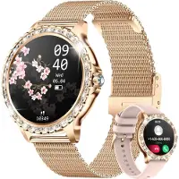 Mc star Smartwatch Damen mit Telefonfunktion, 1.32" Diamant Fitnessuhr Damen für IOS Android mit Schlafmonitor, Pulsuhr, Blutsauerstoff, Menstruationszyklus