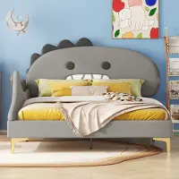 Ulife Kinderbett in Cartoon-Dinosaurierform, 140×200cm, PU, Grau