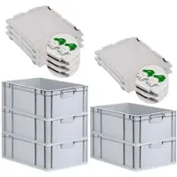 Proregal SuperSparSet 5x Eurobox NextGen Grip mit Scharnierdeckel und Grünen Schiebeschnappverschlüssen HxBxT 22 x 40 x 60 cm 44 Liter