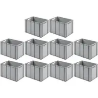 Proregal SparSet 10x Eurobehälter mit Offenem Griff HxBxT 42 x 40 x 60 cm 70 Liter Grau Eurobox Transportbox