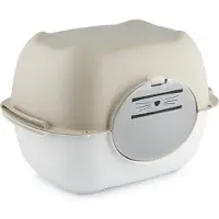 Rotho Katzentoilette mit Haube Bella – 56 x 39,5 x 38 cm – Katzenklo mit Schwingtür und Aktivkohlefilter – geruchsdicht & aus recyceltem Kunststoff