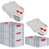 Proregal Spar Set 4x Eurobox Nextgen Color Mit Scharnierdeckel & Schiebeschnappverschlüsse HxBxT 22 x 40 x 60 cm Griffe Rot Verstärkter Boden