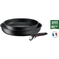 Tefal Ingenio Black Stone 3-teiliges Pfannen-Set L39990, Frittierset, Schwarz, Aluminium, Mineral, Schwarz, Thermo-Punkt