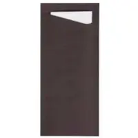 Prime Guest Bestecktasche Prime Fit in Dunkelbraun 85 x 190 mm, mit 2-lagiger Tissue-Serviette in Weiß -100 Stück