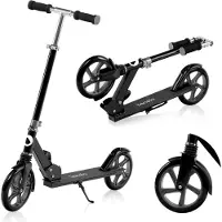 Lionelo Luca Roller Kinder Tretroller bis 100kg Räder 200mm Bremse zusammenklappbar Schwarz