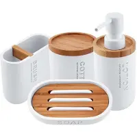 Nimco kora - set badkamer accessoires 4 in 1, wit/bamboe