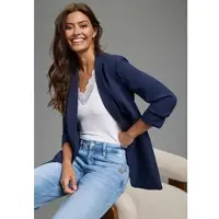 Laura scott Longblazer , Damen, Gr. 34, navy, Web, Obermaterial: 90% Polyester, 10% Elasthan. Futter: 100% Polyester, unifarben, figurbetont hüftbedeckend, Blazer Longblazer, mit gerafften Ärmeln