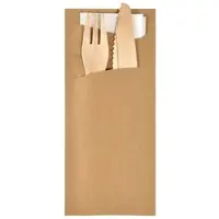 Duni GmbH Bestikpose ?ben 3/1 Sachetto 8,5x19 cm Brun med Hvid Serviet og Tr?bestik,4 pk x 50 stk/krt