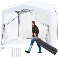 Costway Pavillon 3x3m, Pop up Faltpavillon mit 2 Moskitonetz & Rolltasche, Gartenpavillon wasserdicht Stabil Winterfest, Pop up Gartenzelt