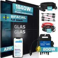 SUNNIVA 1840W Balkonkraftwerk BIFAZIAL FULLBLACK komplett Steckdose AP Systems EZ1-M 800W Wechselrichter, Solaranlage 4x460W Glas Solarmodule,5m Kabel