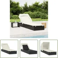 The Living Store Sonnenliege mit Faltdach Schwarz 213x63x97 cm Poly Rattan