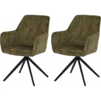 Mendler 2er-Set Esszimmerstuhl MCW-L79, Küchenstuhl Armlehne drehbar Auto-Return Samt 440g/m² Wildleder-Optik olivgrün