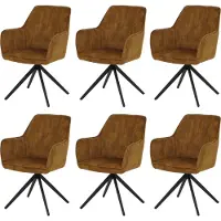 Mendler 6er-Set Esszimmerstuhl MCW-L79, Küchenstuhl Armlehne drehbar Auto-Return Samt 440g/m² Wildleder-Optik senfgelb