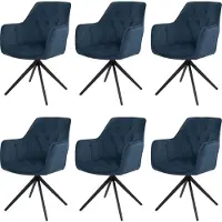 Mendler 6er-Set Esszimmerstuhl MCW-L80, Küchenstuhl Polsterstuhl Stuhl mit Armlehne, drehbar, Metall Stoff/Textil blau