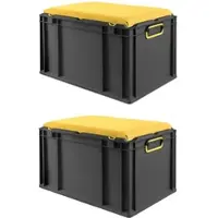 Proregal SparSet 2x Eurobox NextGen Seat Box Gelb, HxBxT 36,5x40x60cm, 65 Liter, Griffe geschlossen, Schwarz, Eurobehälter, Sitzbox, Transportbox