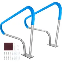 SucceBuy Pool-Handlauf-Set, 2 Stück, 122 x 91 cm, Edelstahl für Innen-/Außenpools, Sicherheitsgeländer mit Grundplatte, rostfreie Griffabdeckung und Zubehör für Spas