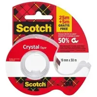 3M Scotch Crystal Klebeband, 19mm x 25 m, 1 Rolle auf Handabroller/Packung + 5 m GRATIS